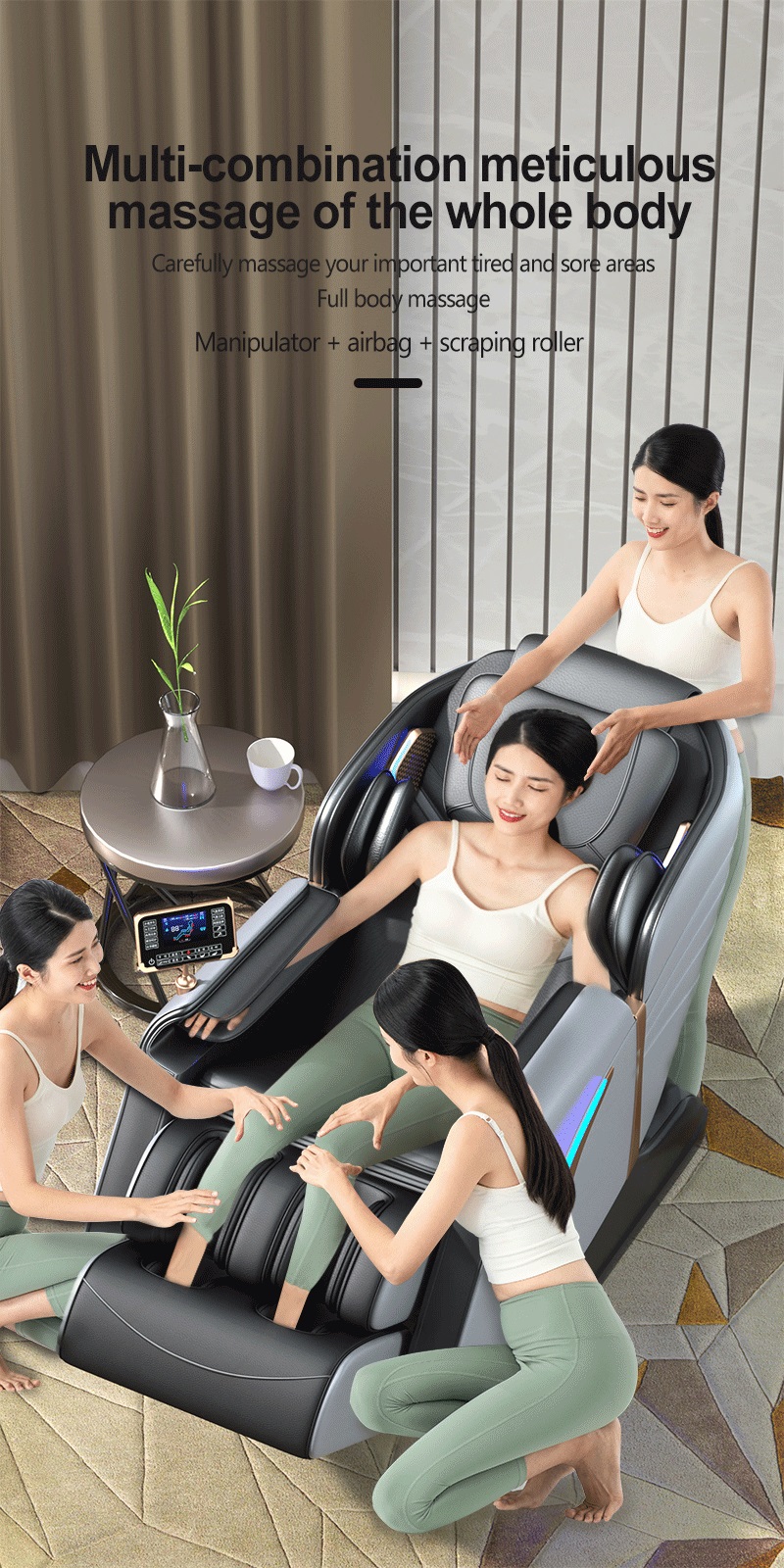 Silla masajeadora de gravedad cero para uso doméstico, presión de aire, Control táctil LCD, terapia de calor, silla masajeadora relajante con música, 2022