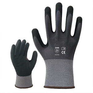 Guantes de trabajo de seguridad con revestimiento de nailon gris y elastano calibre 15, nitrilo de microespuma y PU a base de agua con palma recubierta