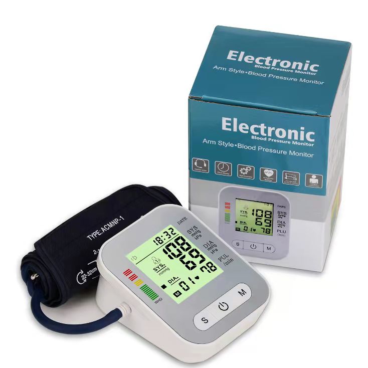 Monitor de presión arterial en la parte superior del brazo con pantalla LCD