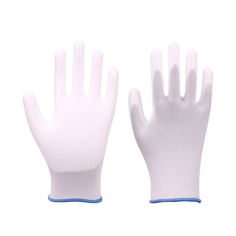 Guantes de trabajo manual de color blanco con revestimiento de palma de poliuretano de calibre 13