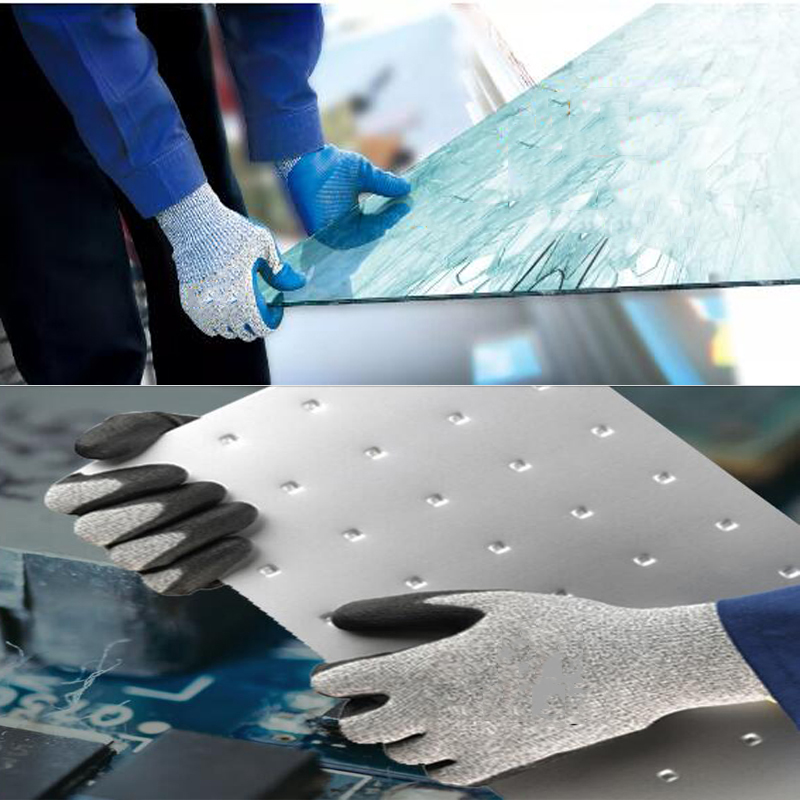 Guantes de trabajo de seguridad de fibra de vidrio y HPPE para corte de vidrio con revestimiento de nitrilo