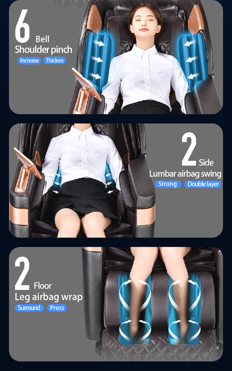 Nueva actualización de lujo inteligente detección de cuerpo calor cuerpo completo 6D único masaje Shiatsu Control de tiempo silla de masaje con luz lateral LED