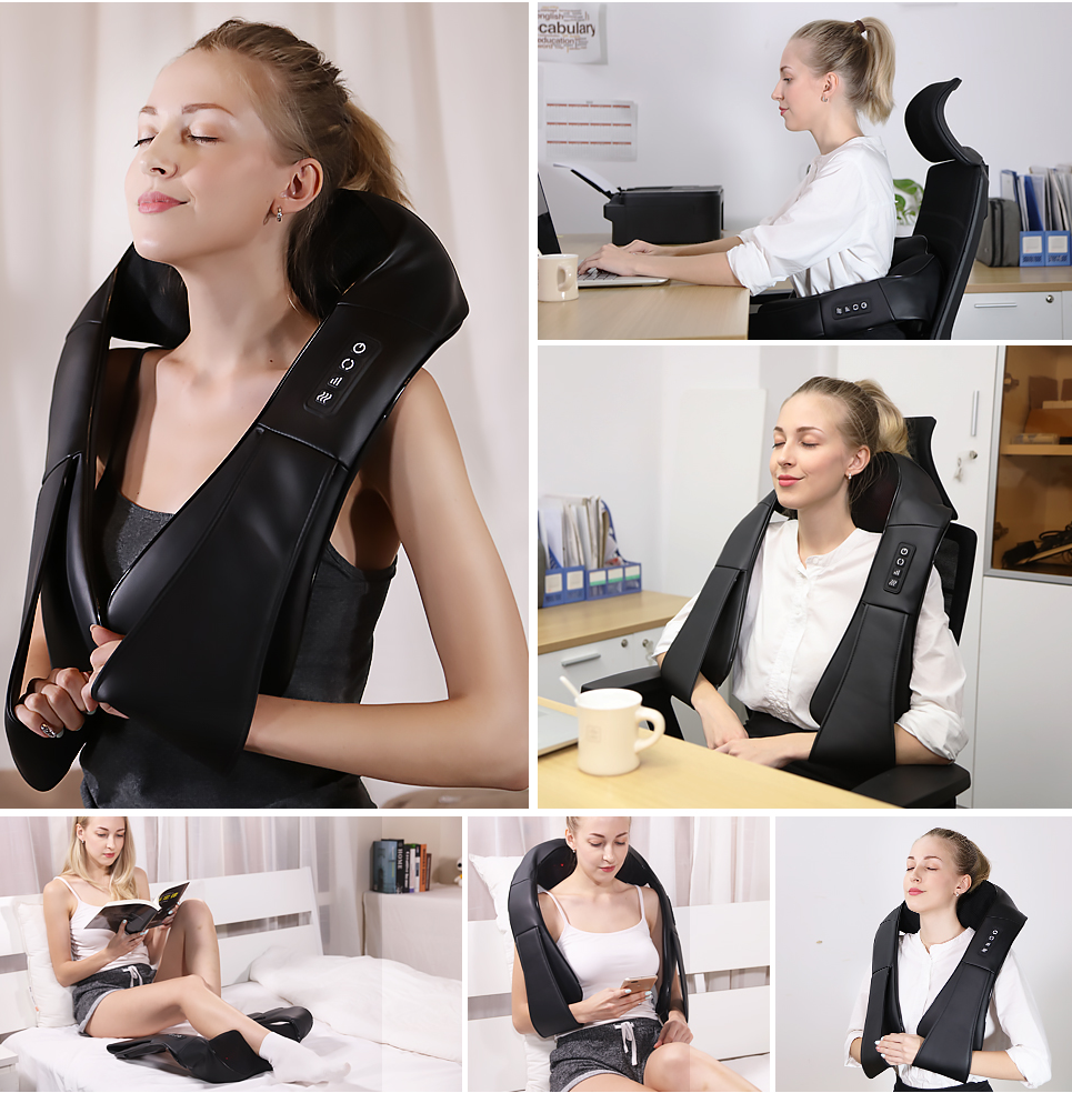 Nuevo Control de botón inteligente 3D estimular amasado humano calefacción Shiatsu masajeador de cuello Cervical eléctrico masajeador de espalda y hombros